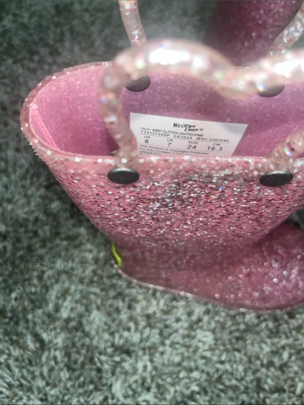 Western Chief Toddler Glitter Pink Rain Boots with Heart Handles